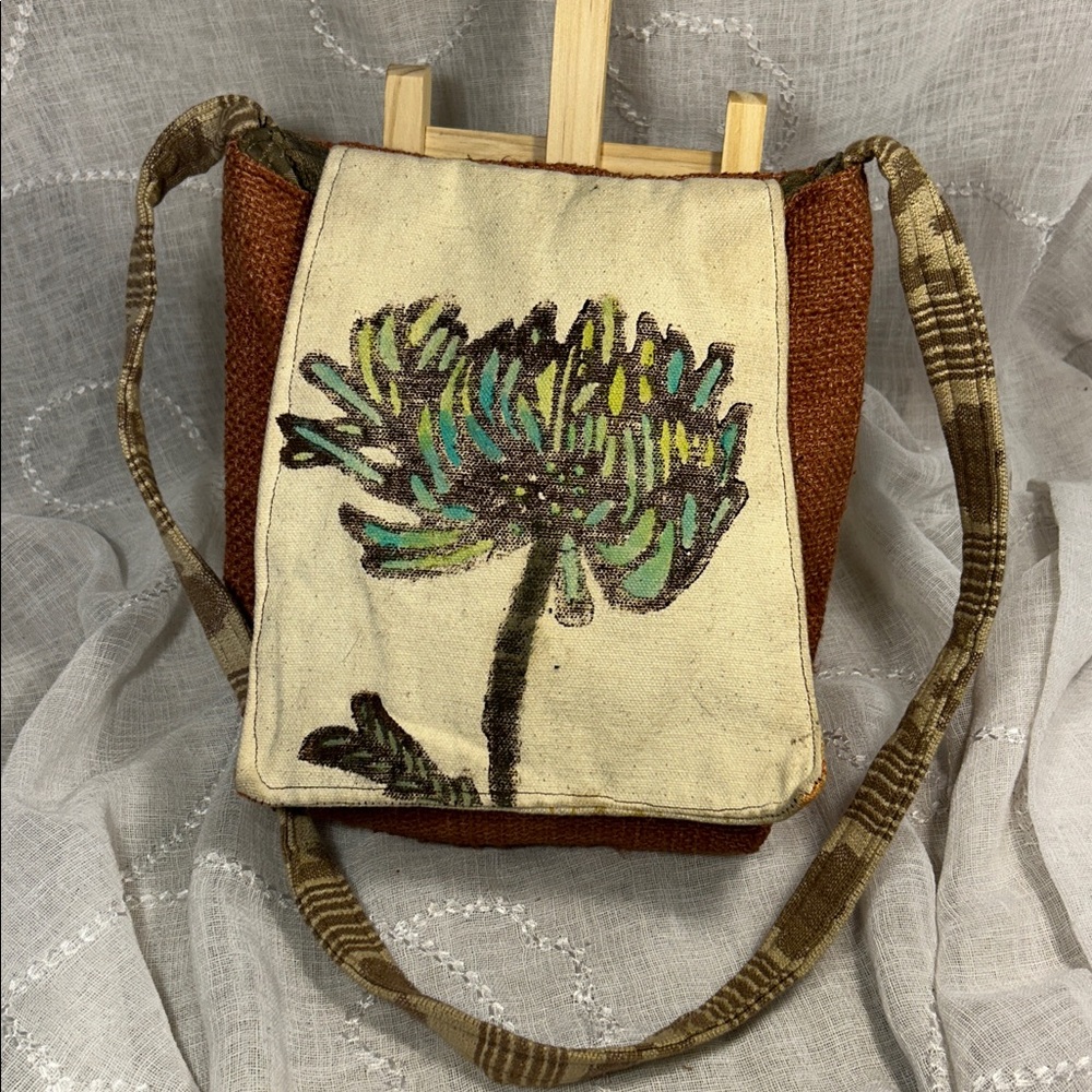 Handmade / handprinted canvas shoulder bag